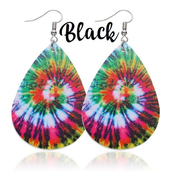 Jewelry - Black Tie Dye Tear Drop Faux Leather Earrings